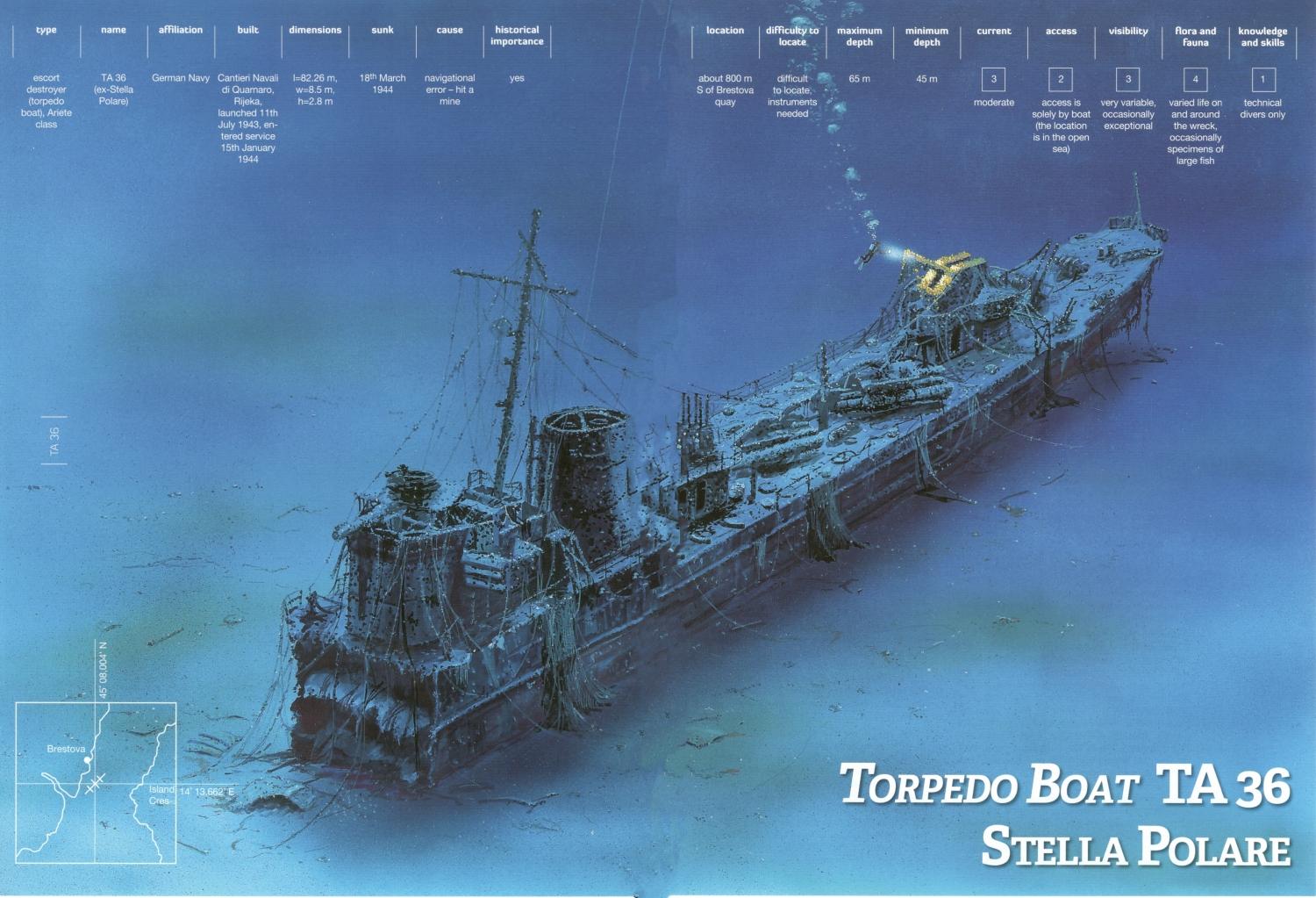 TA 36 ex Stela Polare, wreck diving position